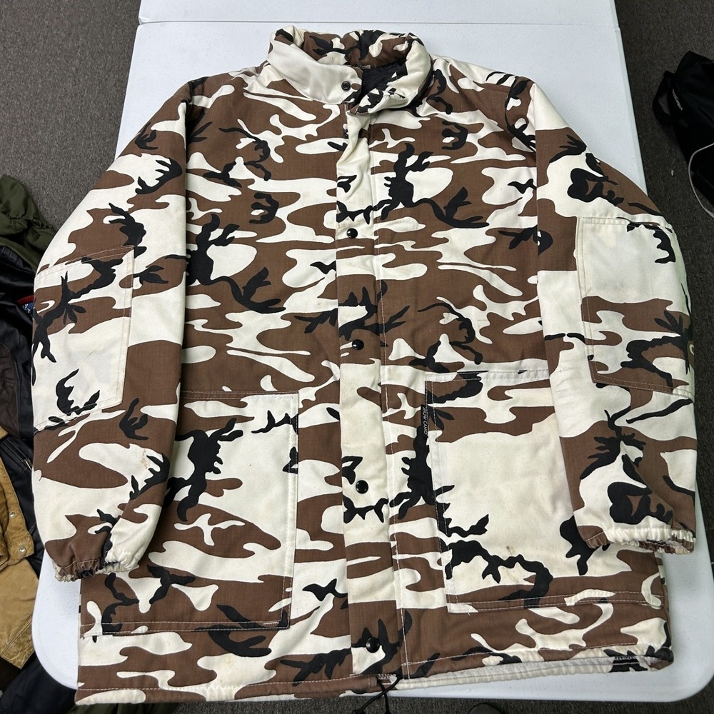 90s Camouflage Field Jacket Mens XL Brown Desert Camo Utility Parka